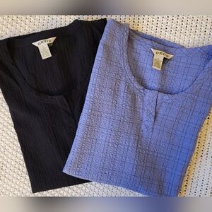 Orvis V-neck Crinkle Tunic Top Bundle, Plaid Periwinkle & Black